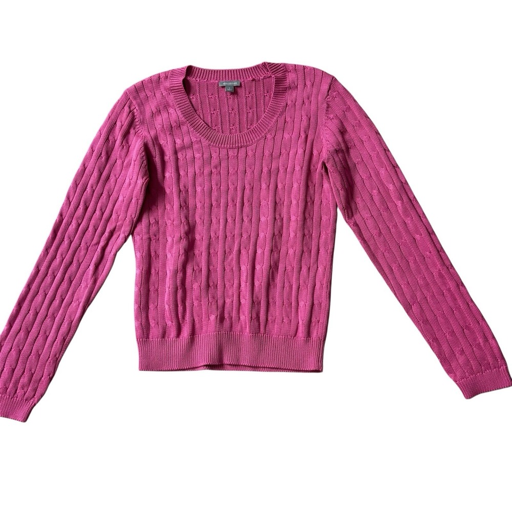 New Ann Taylor Small Silk Cotton Cable Knit Crewneck Sweater Pink Preppy Career